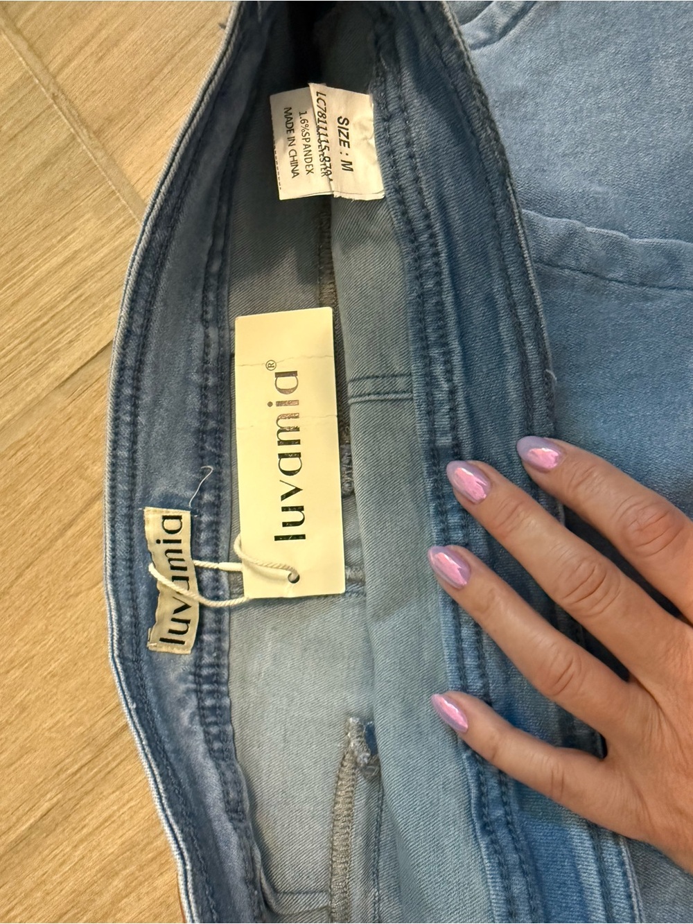 Luvamia Light Blue Denim Wrap Mini Skirt Size M - Picture 7 of 8